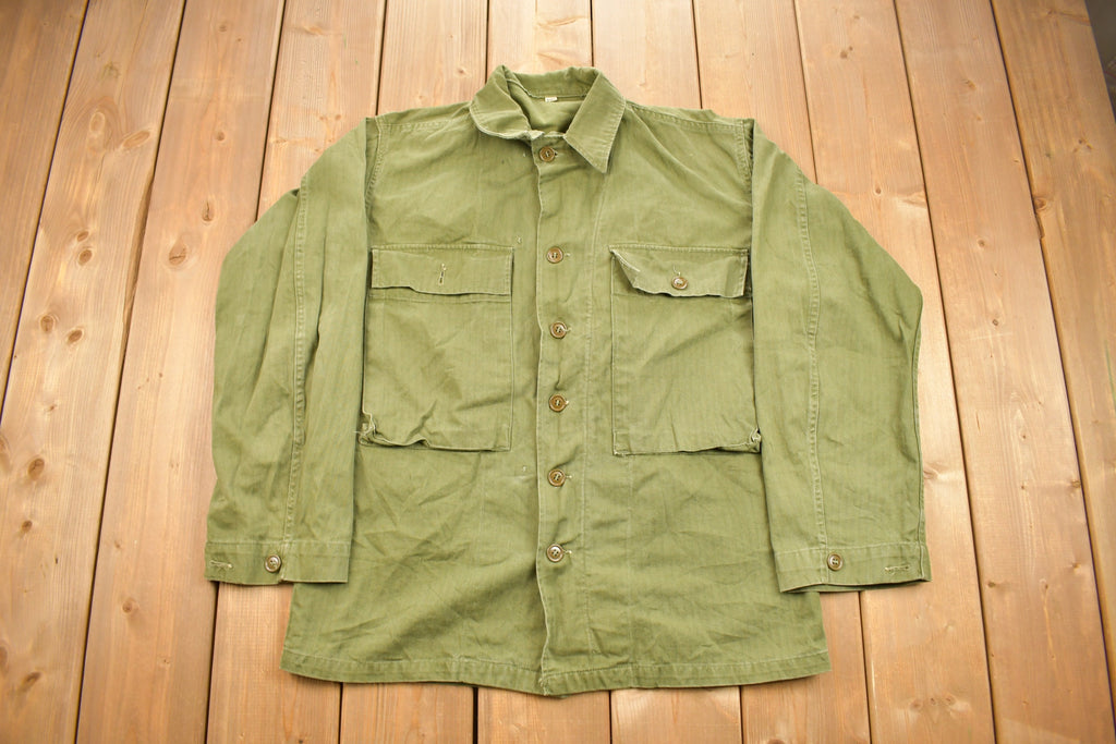 Vintage WW2 1940s Herringbone Military Jacket Army