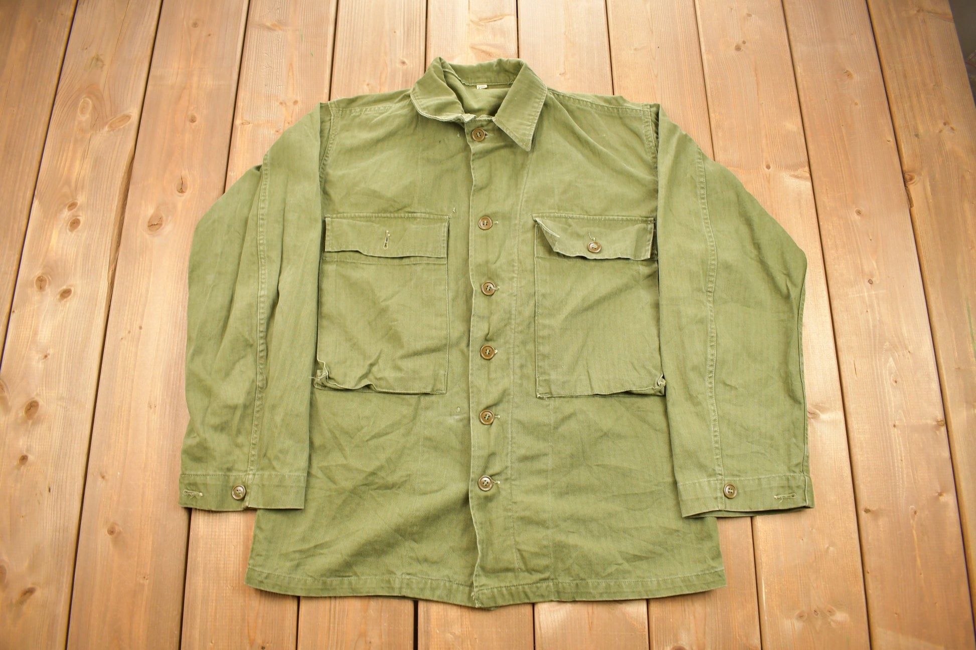 Vintage WW2 1940s Herringbone Military Jacket Army