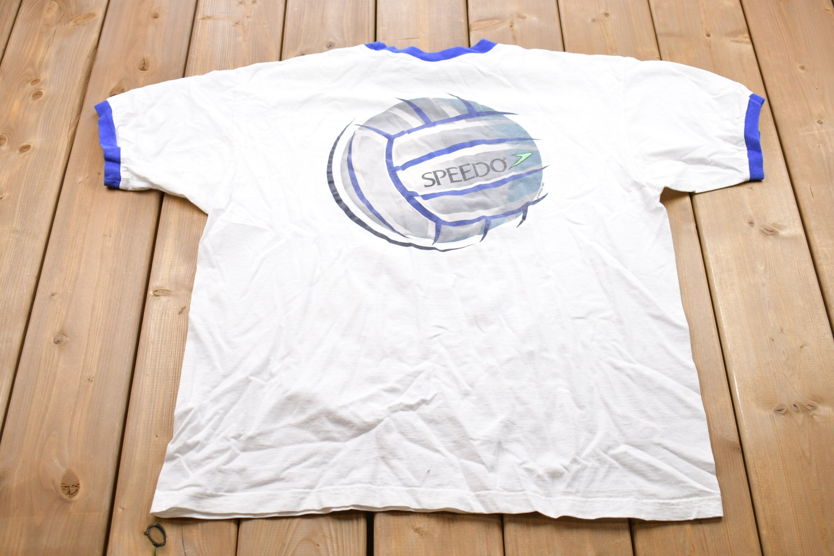 Vintage 1997 Speedo Volleyball Graphic Ringer T-Shirt
