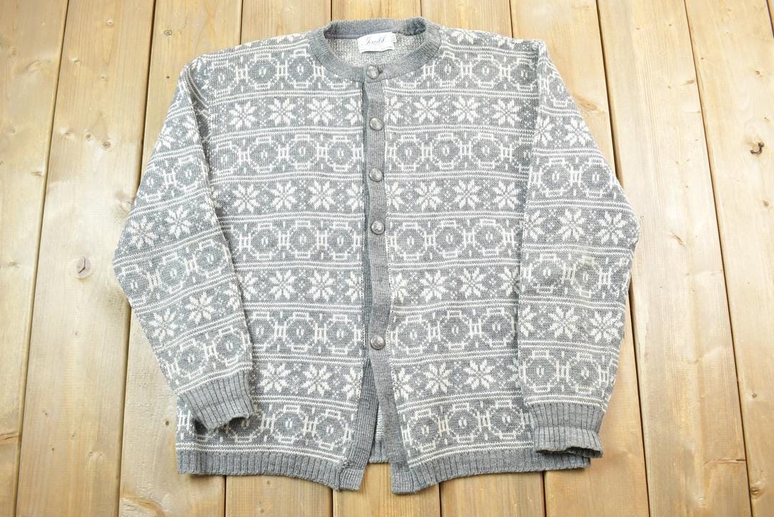 Vintage 1950s Jersild Full Button Down Ski Style Knit Cardigan Sweater