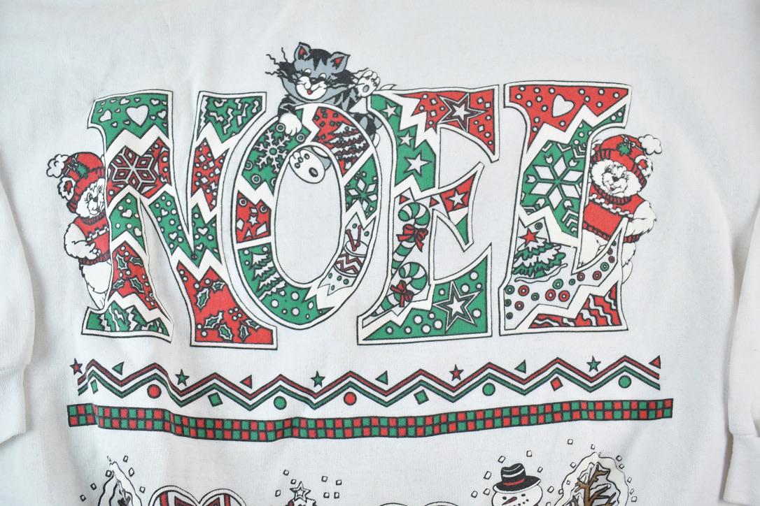 Vintage 1980s Cute Noel Kittys Crewneck Sweater Made In USA 90s Crewneck