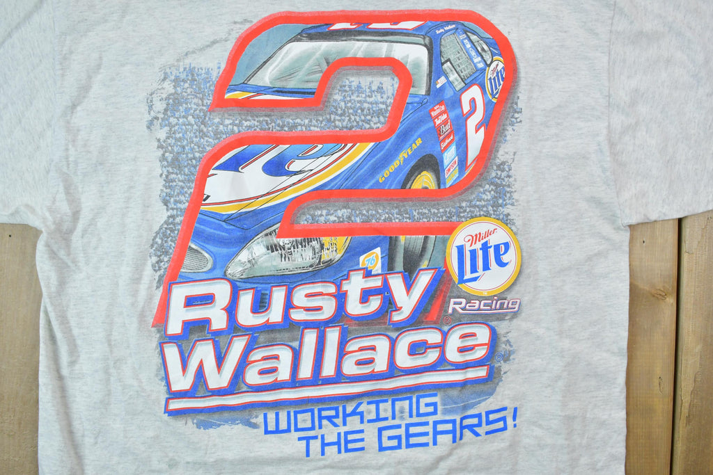 Vintage 1990s Rusty Wallace 2 Working The Gears NASCAR Racing T-Shirt