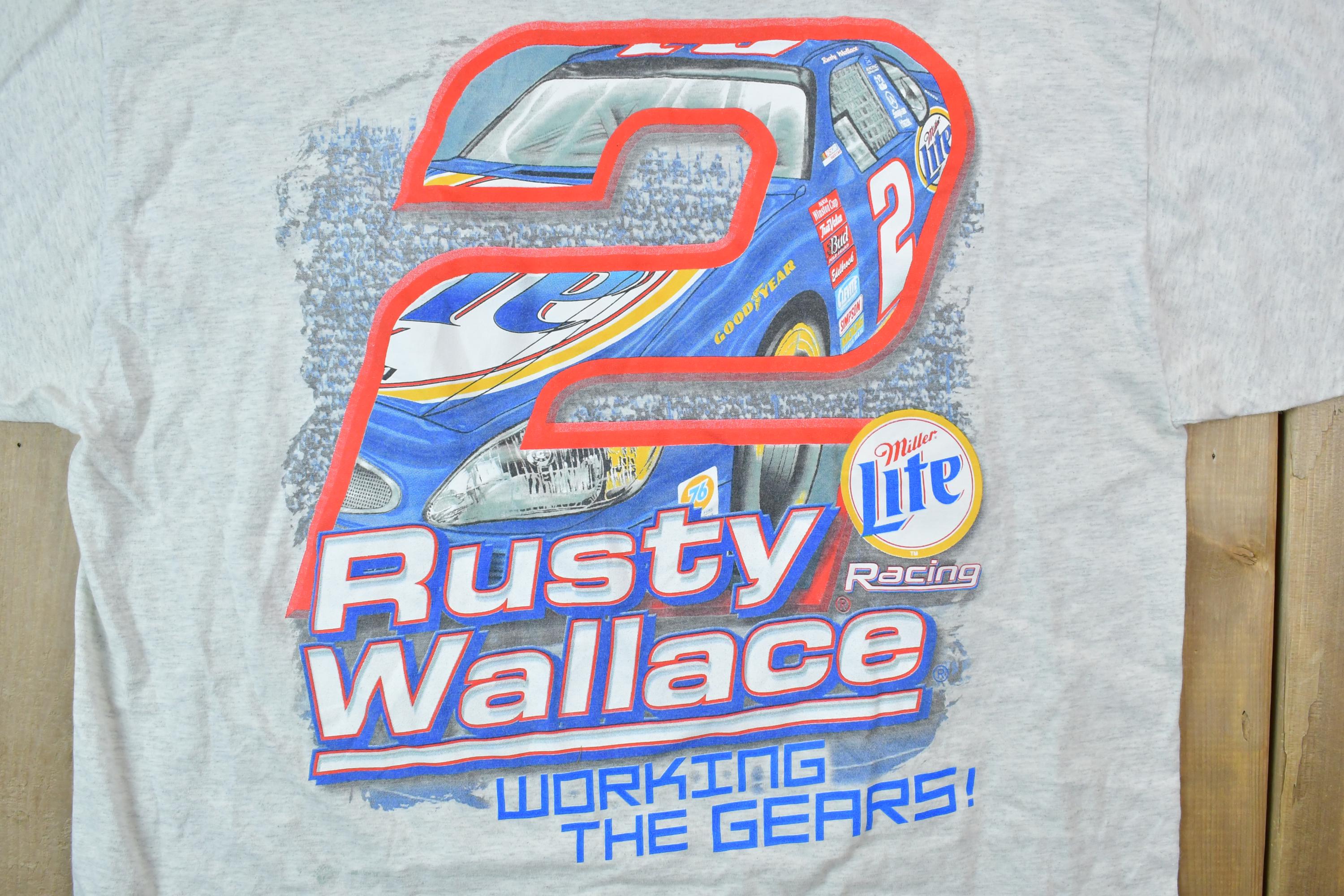 Vintage 1990s Rusty Wallace 2 Working The Gears NASCAR Racing T-Shirt