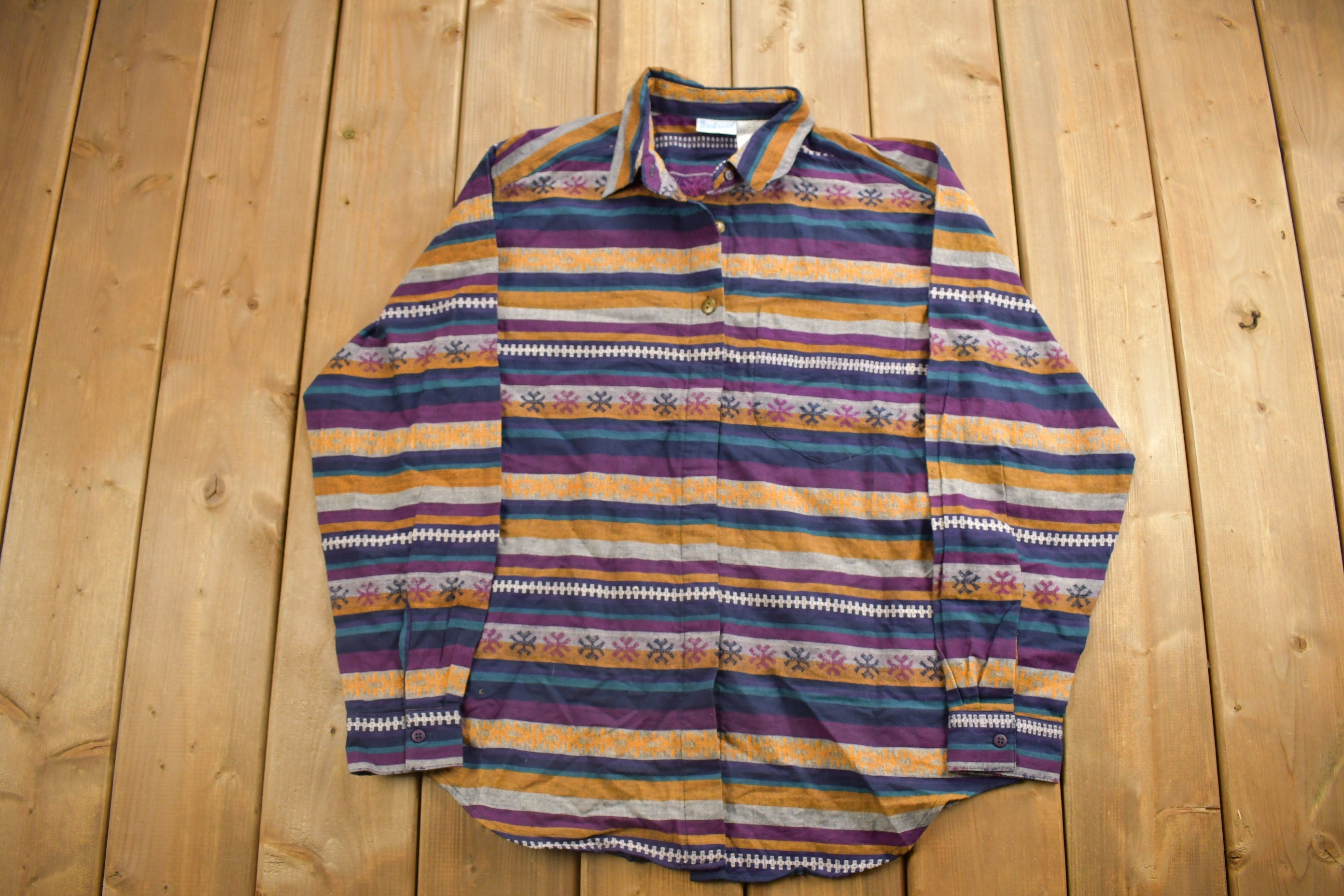 Vintage 1990s Backroad Blues Colorful Striped Button Up Shirt
