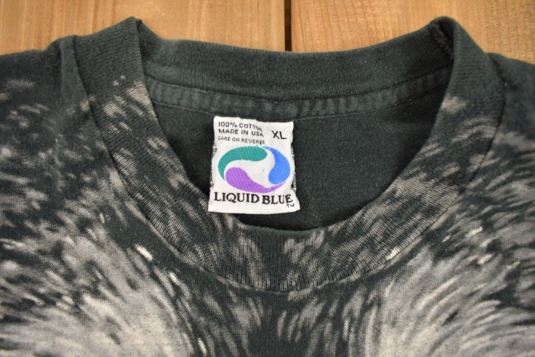 Vintage 1994 Liquid Blue Wolf All Over Print Graphic T-Shirt