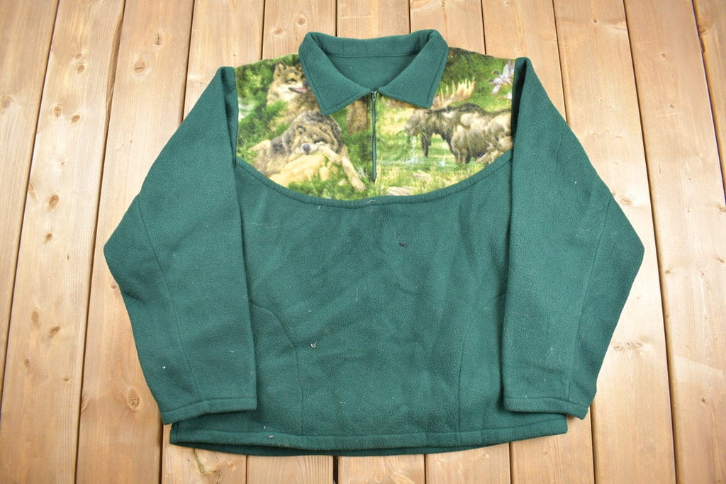 Vintage 1990s Nature Quarter Zip Fleece Sweater