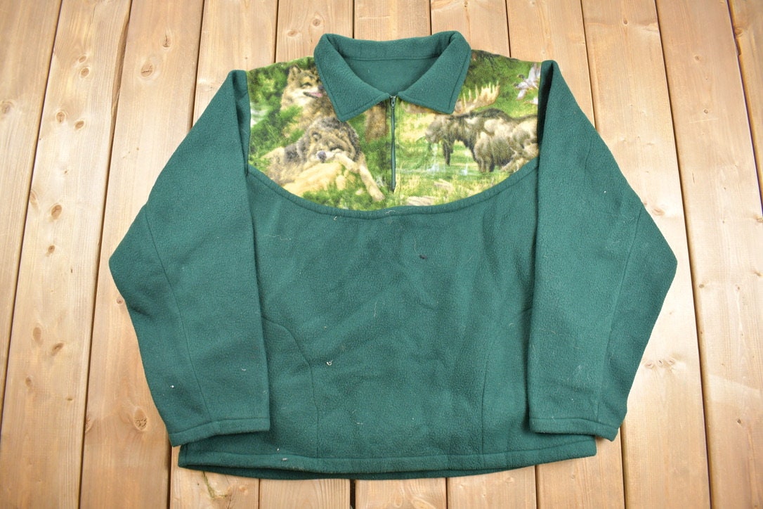 Vintage 1990s Nature Quarter Zip Fleece Sweater