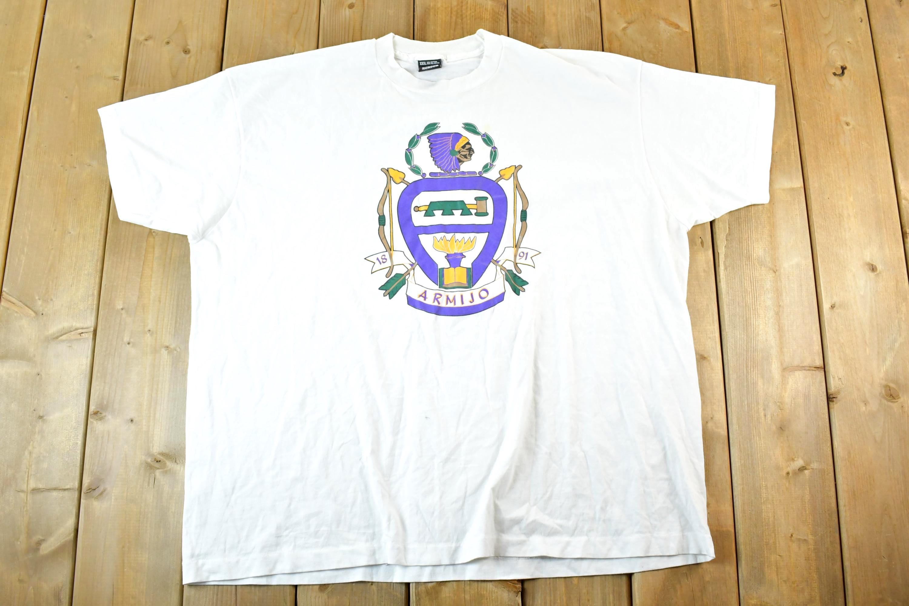 Vintage 1990s Armijo Aztec Crest Logo Screen Stars Best T-Shirt Mens XXL