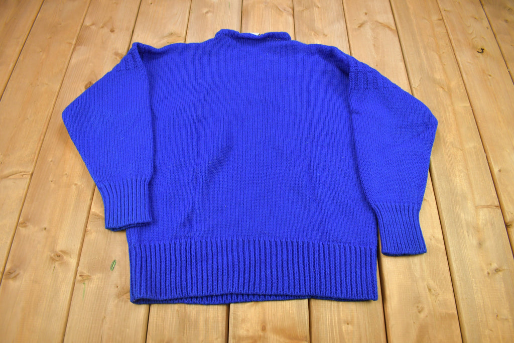 Vintage 1980s Yellow Rose Knitted Crewneck Sweater With Chest Pocket /