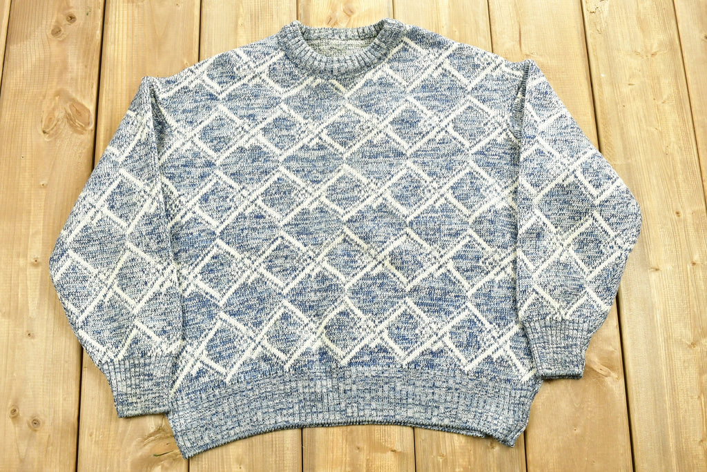 Vintage Heavy All Over Pattern Knitted Sweater , Vintage 90s Crewneck , Pattern Print , Outdoor , Wilderness , Pullover Sweatshirt