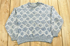 Vintage Heavy All Over Pattern Knitted Sweater , Vintage 90s Crewneck , Pattern Print , Outdoor , Wilderness , Pullover Sweatshirt