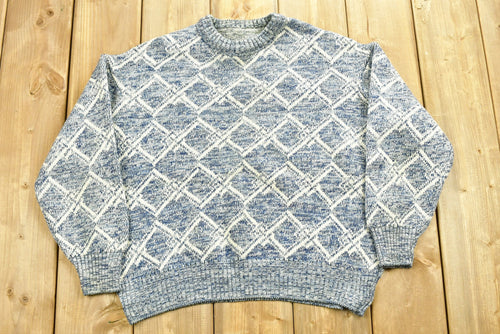 Vintage Heavy All Over Pattern Knitted Sweater , Vintage 90s Crewneck , Pattern Print , Outdoor , Wilderness , Pullover Sweatshirt