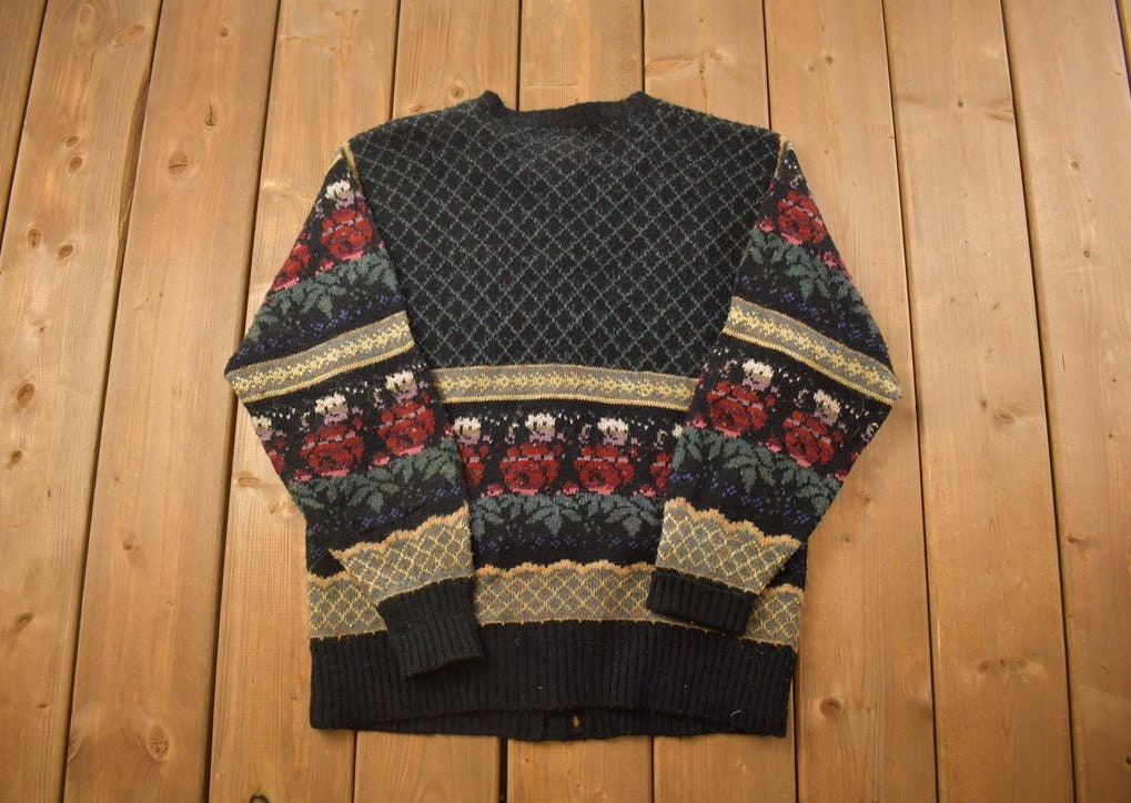 Vintage 1990s Knitted Crewneck Sweater /