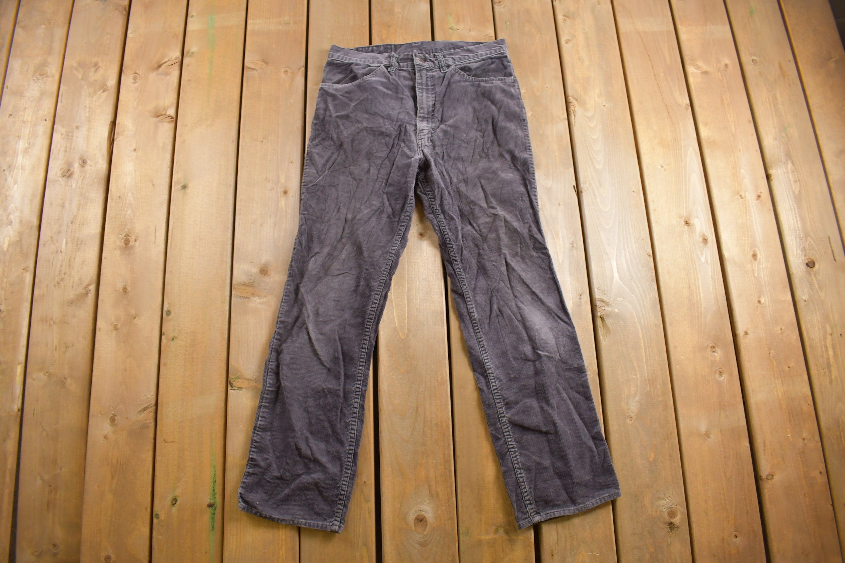 Vintage 1970s Gap Pioneer Grey Corduroy Trousers Size 31 x 28.5
