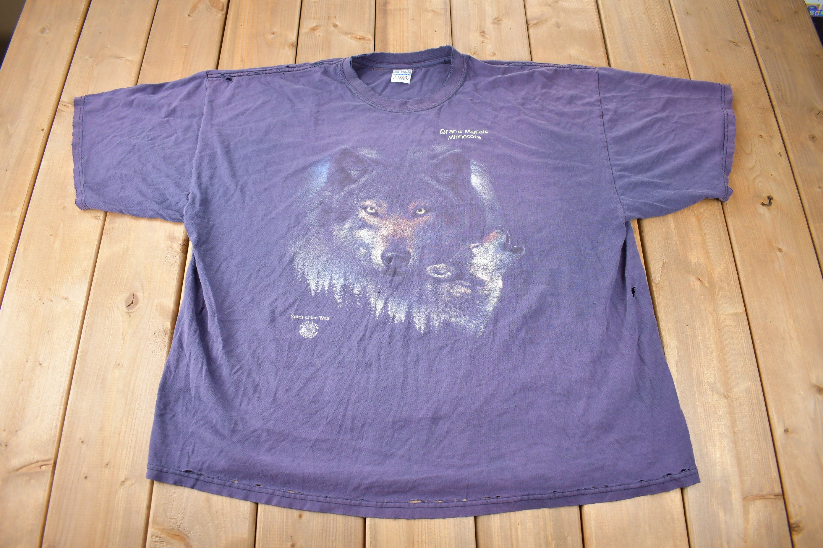 Vintage 1990s Maraic Minnesota Single Stitch Wolf Face Graphic T-Shirt Size XXXL