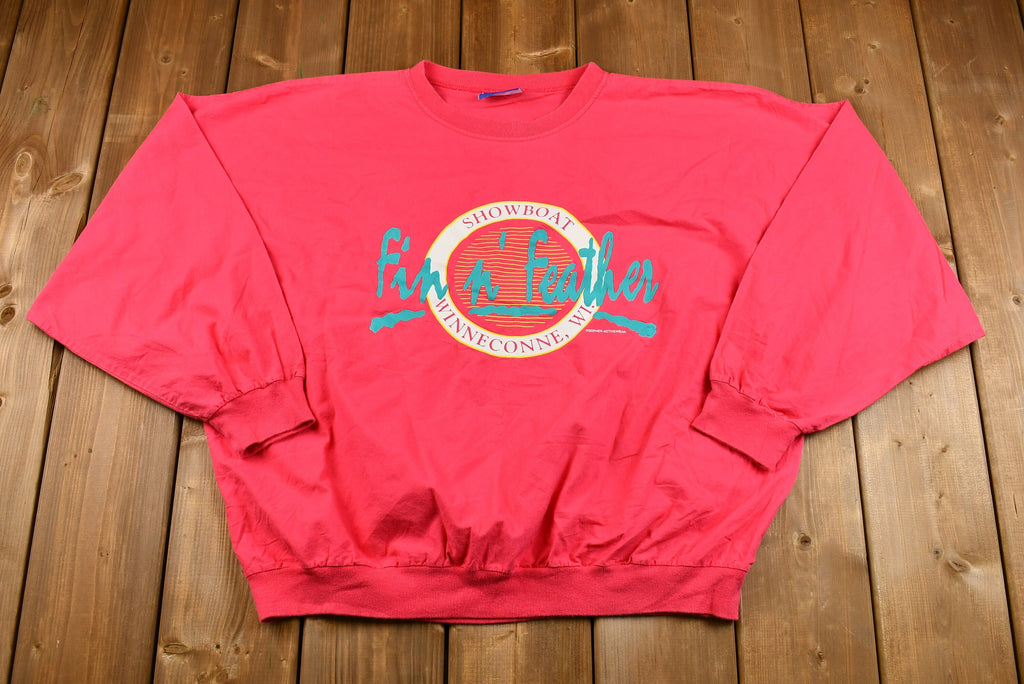 Vintage 1980s Hot Pink Fin N' Feather Graphic Batwing Sleeve Lightweight Sweatshirt