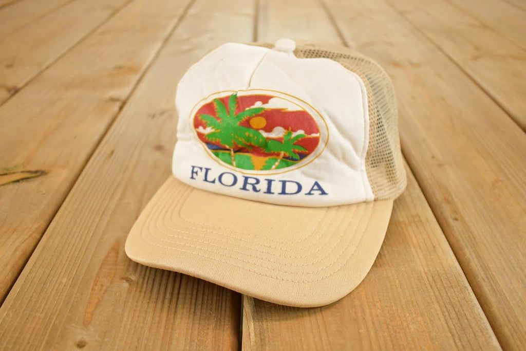 Vintage 1980s Florida Happy Camper Peninsula Snapback Hat /