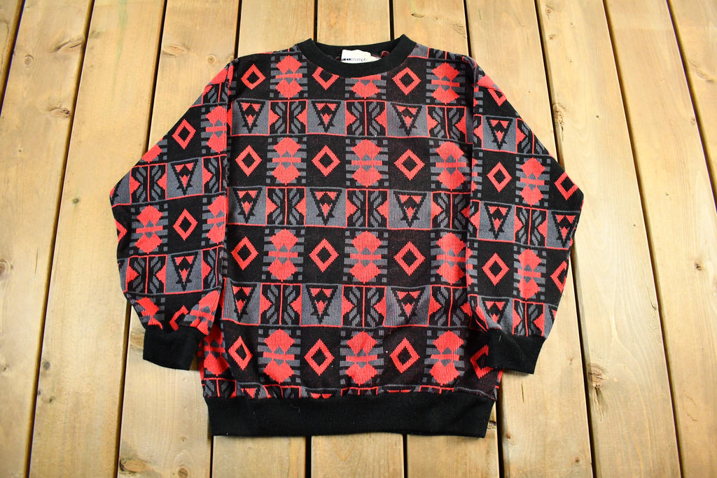 Vintage 1990s Abstract Pattern Knit Crewneck Sweater Men's Small /