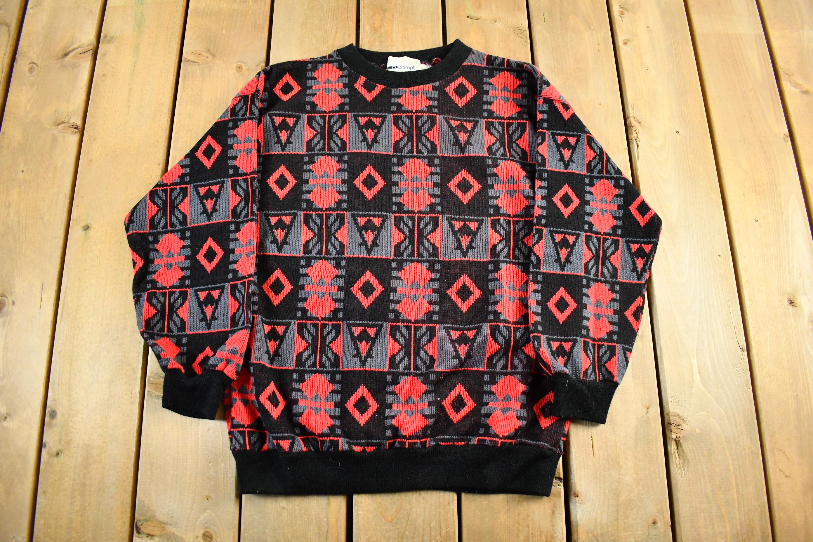 Vintage 1990s Abstract Pattern Knit Crewneck Sweater Men's Small /