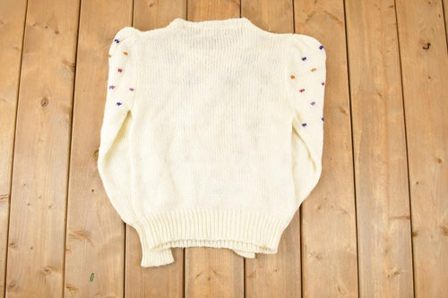 Vintage 1990s Organically Grown Knit Crewneck Sweater Women's S / 90s Knitted Sweatshirt / Vintage Preppy Knits