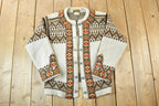 Vintage 1990s North Cape 100% Wool Knit Abstract Pattern Button Clasp Crewneck Sweater