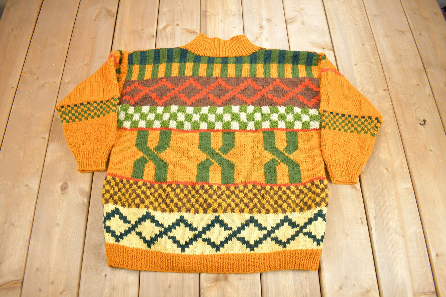 Vintage 1960s Southwestern Knit Turtleneck Sweater / Vintage Turtleneck / All Over Pattern / Colourful Sweatshirt / True Vintage