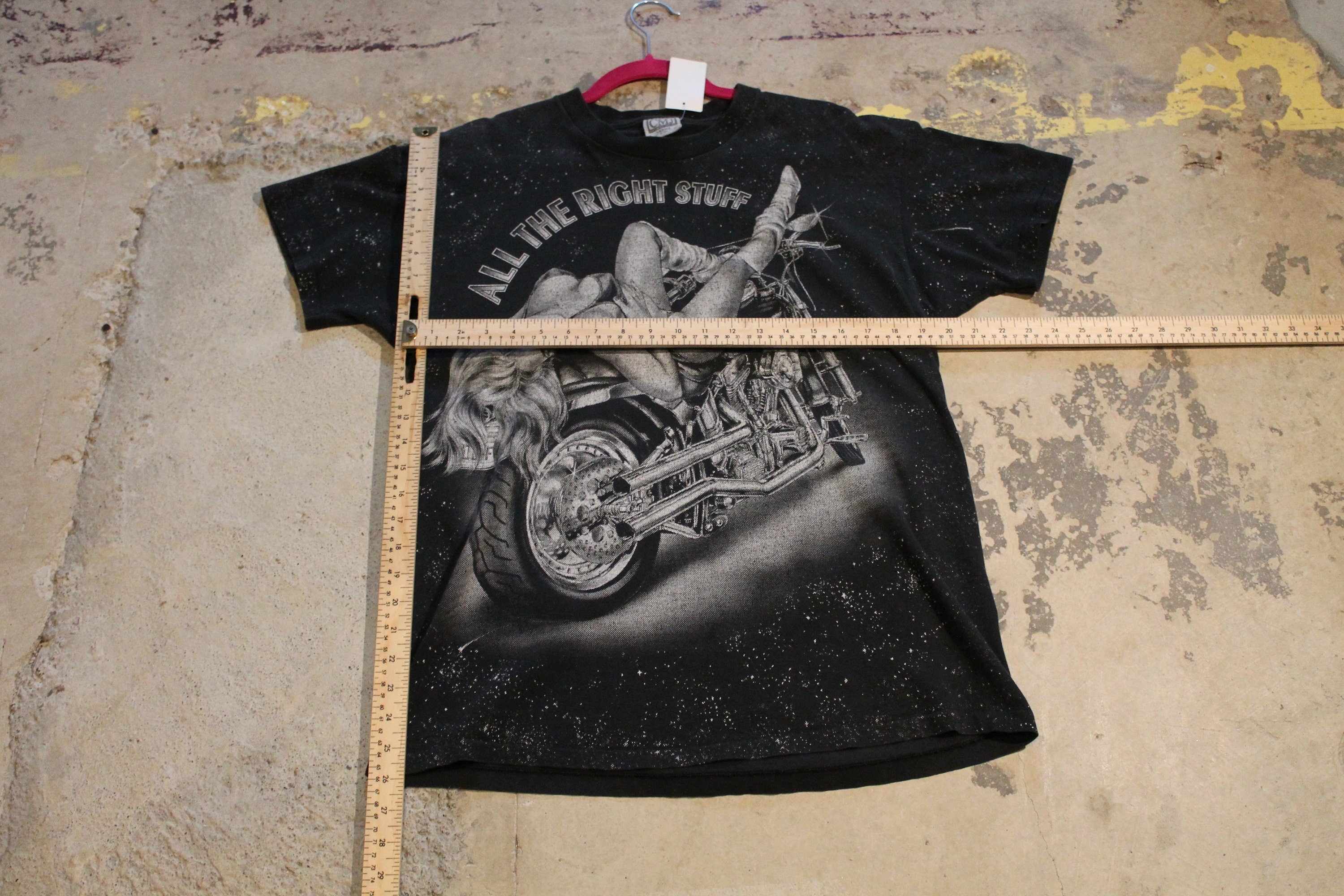 Vintage 1990s All The Right Stuff Biker Babe All Over Print T-Shirt