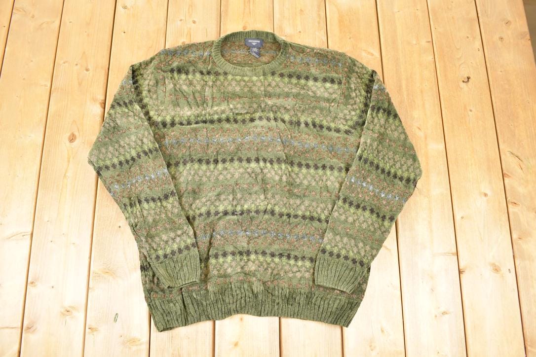 Vintage 1990s Dockers Striped Knit Crewneck Sweater Men's L / 90s Knitted Sweatshirt / Vintage Preppy Knits