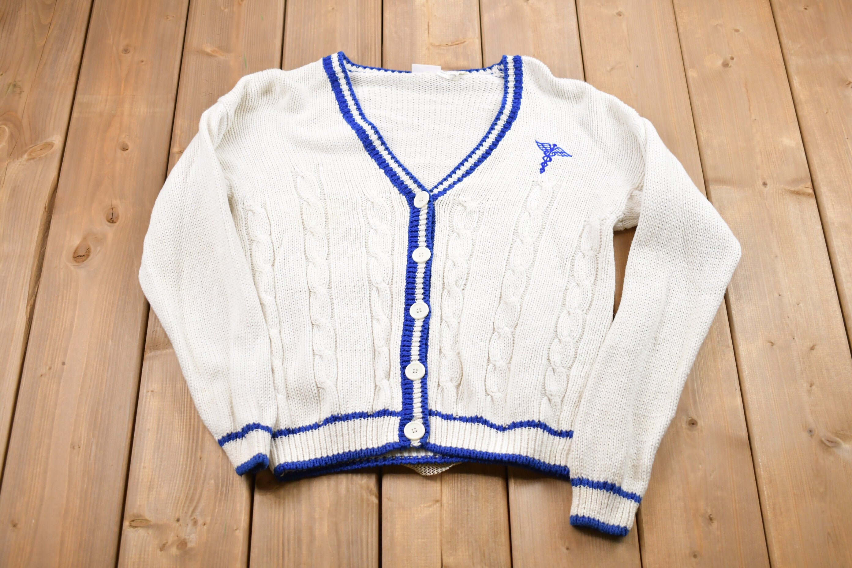 Vintage 1980s Caduceus Crest Cardigan