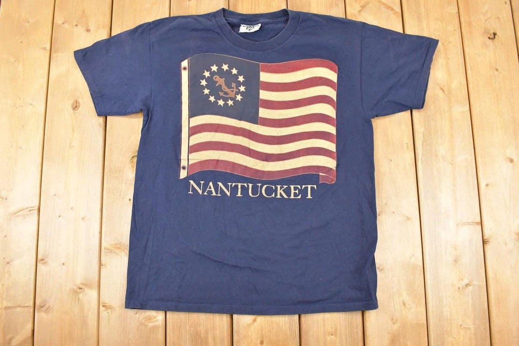 Vintage 1990s Nantucket Souvenir Flag Travel T-Shirt Men's M