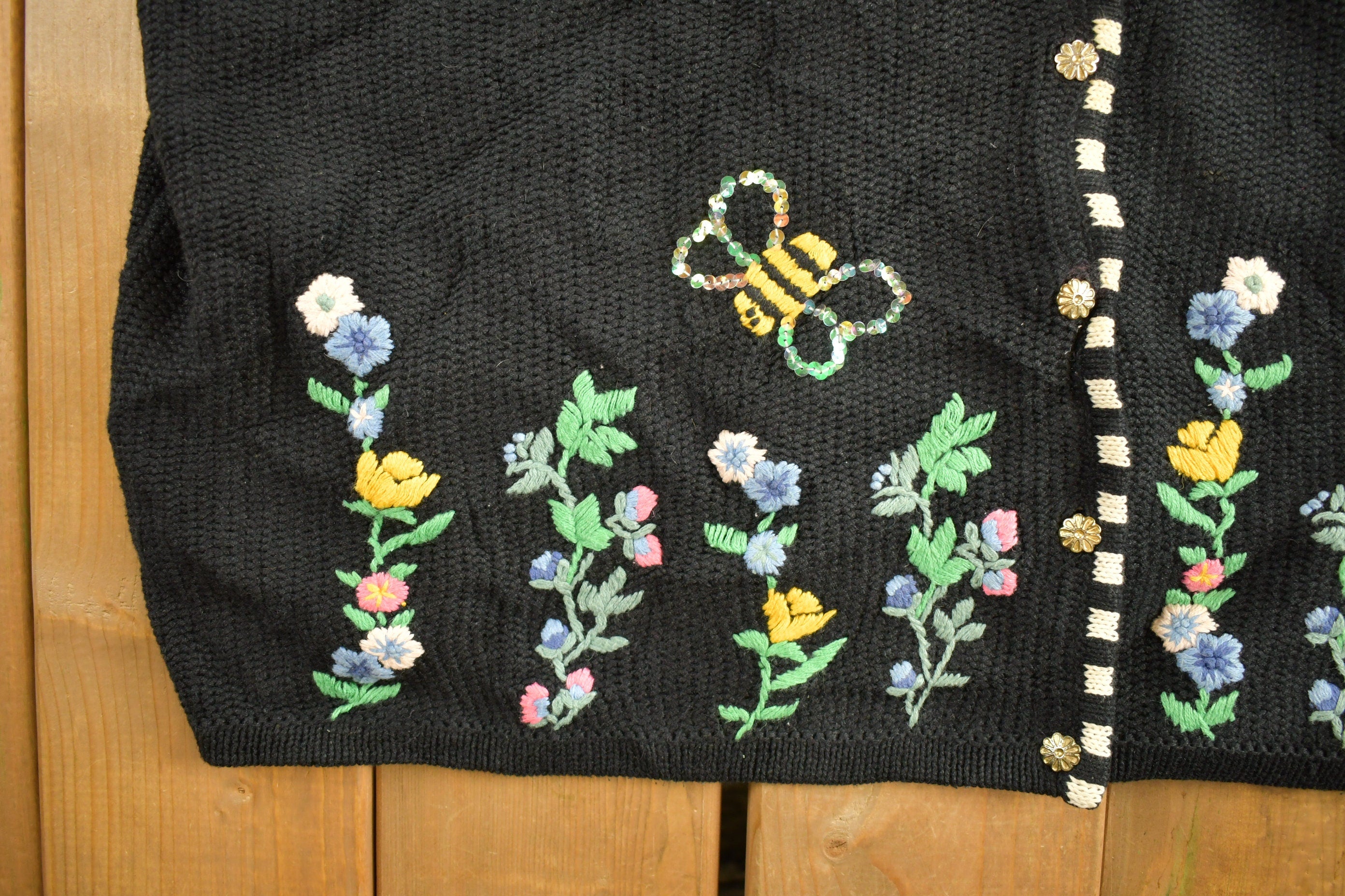 Vintage 1990s Embroidered Knitted Button Up Sweater Vest