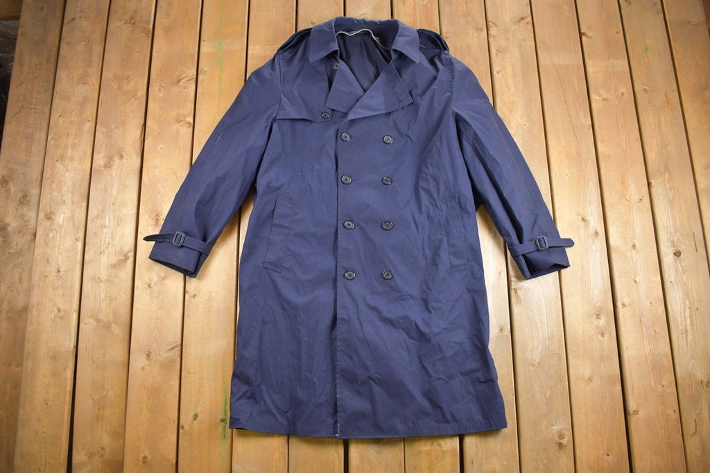 Vintage 1990s DSCP Defender Navy Blue Trench Coat  Heavy Trench  Full Length Jacket  Streetwear