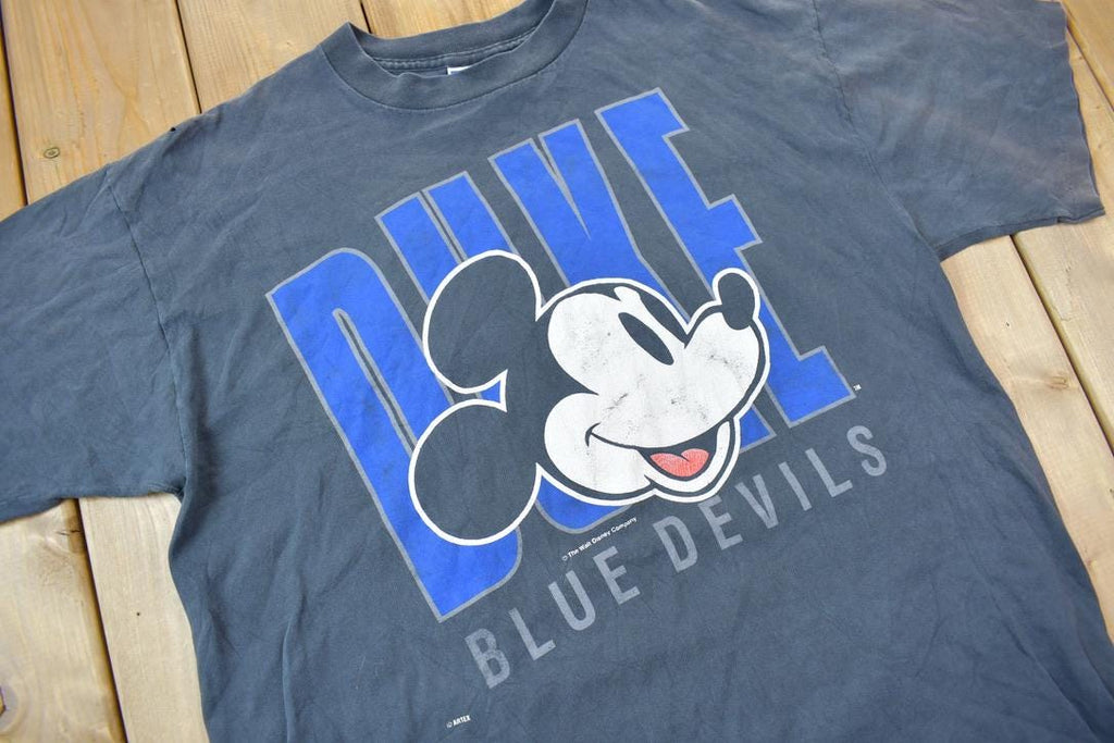 Vintage 1990s Duke University Blue Devils Mickey Mouse Collegiate Graphic T-Shirt