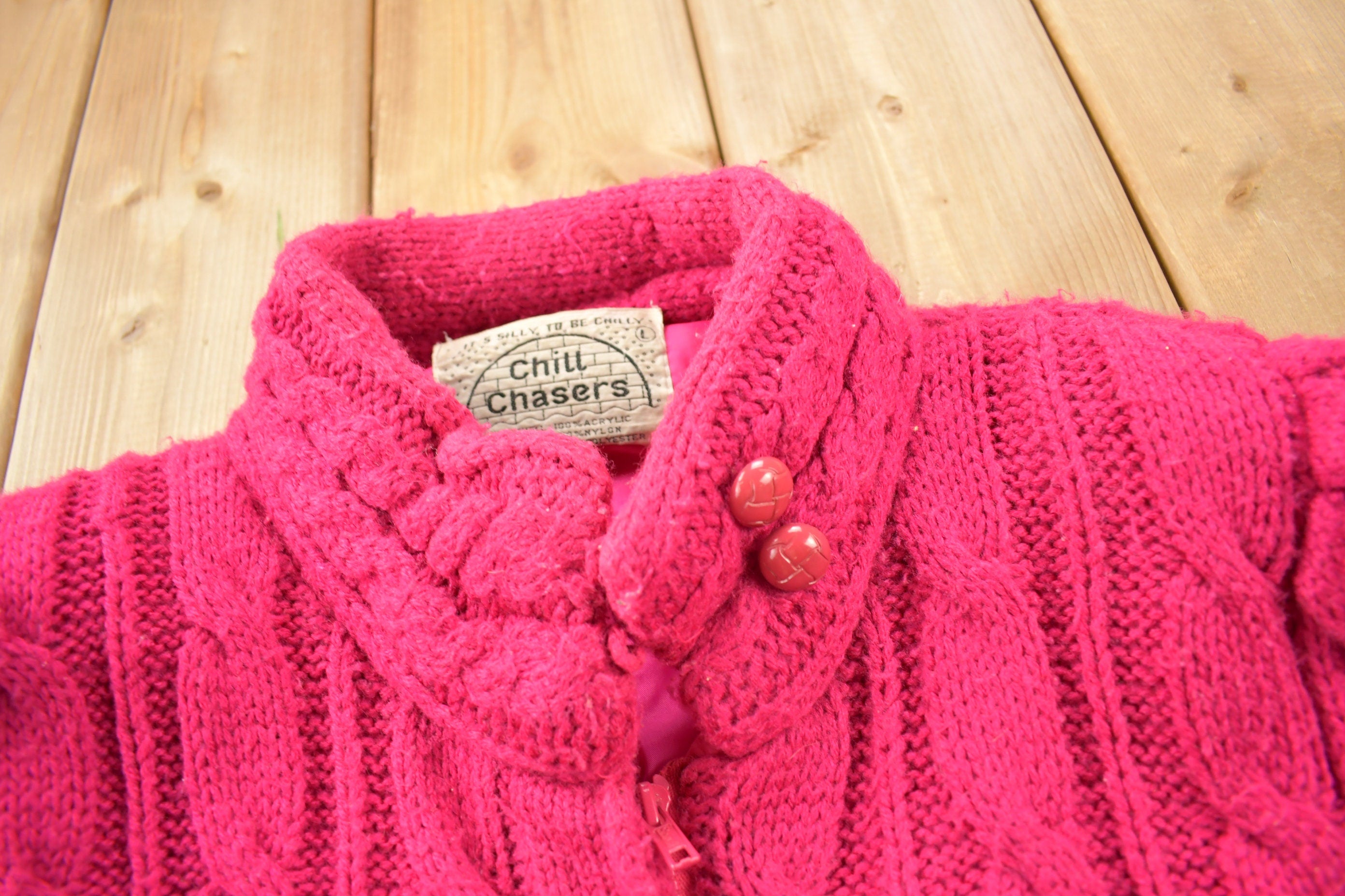 Vintage 1980s Chill Chasers 3D Pink Cable Knit Sweater
