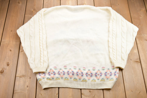 Vintage 1980s Together! Floral Knitted Sweater / Vintage 80s Crewneck / Pattern Sweater / Outdoor / Hand Knit / Floral Graphic