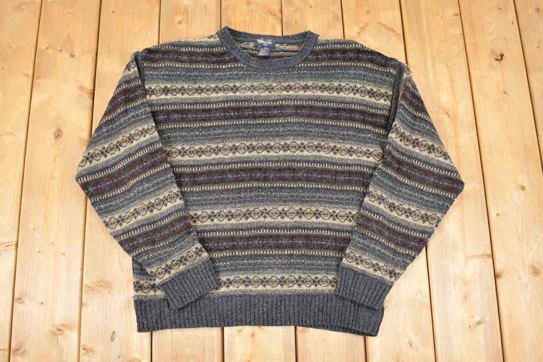 Vintage 1990s Dockers Striped Knit Crewneck Sweater Men's M / 90s Knitted Sweatshirt / Vintage Preppy Knits