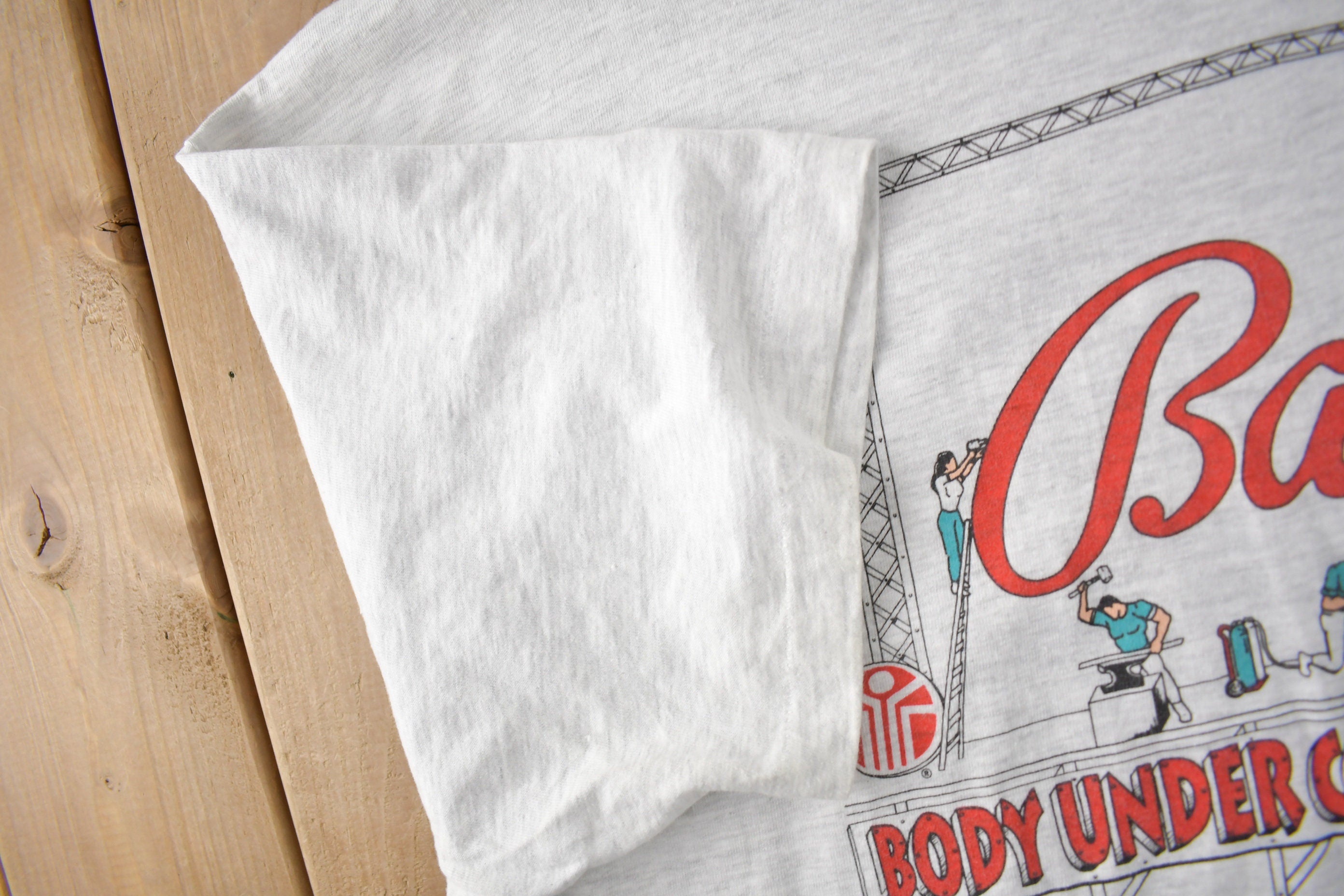 Vintage 1990s Ballys Body Under Construction Single Stitch Graphic T Shirt Made In USA