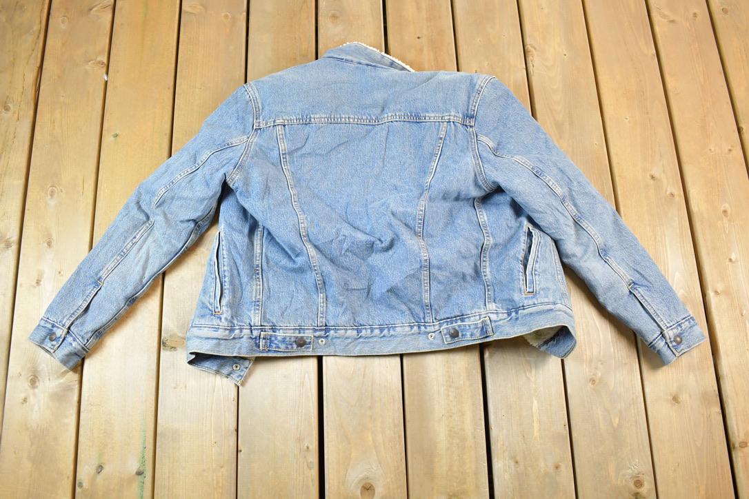 Vintage 1990s Levi's Sherpa Faded Denim Trucker Jean Jacket Red Tab USA Made Jacket