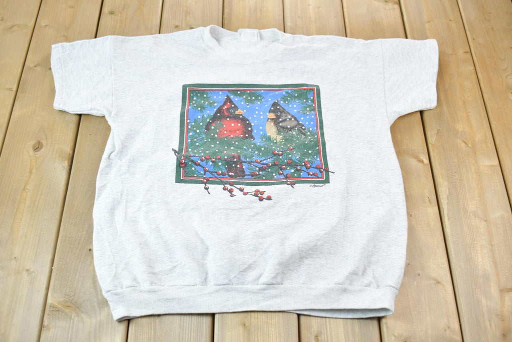 Vintage 1990s Winter Cardinal Scene Lee Short Sleeve Crewneck Sweater
