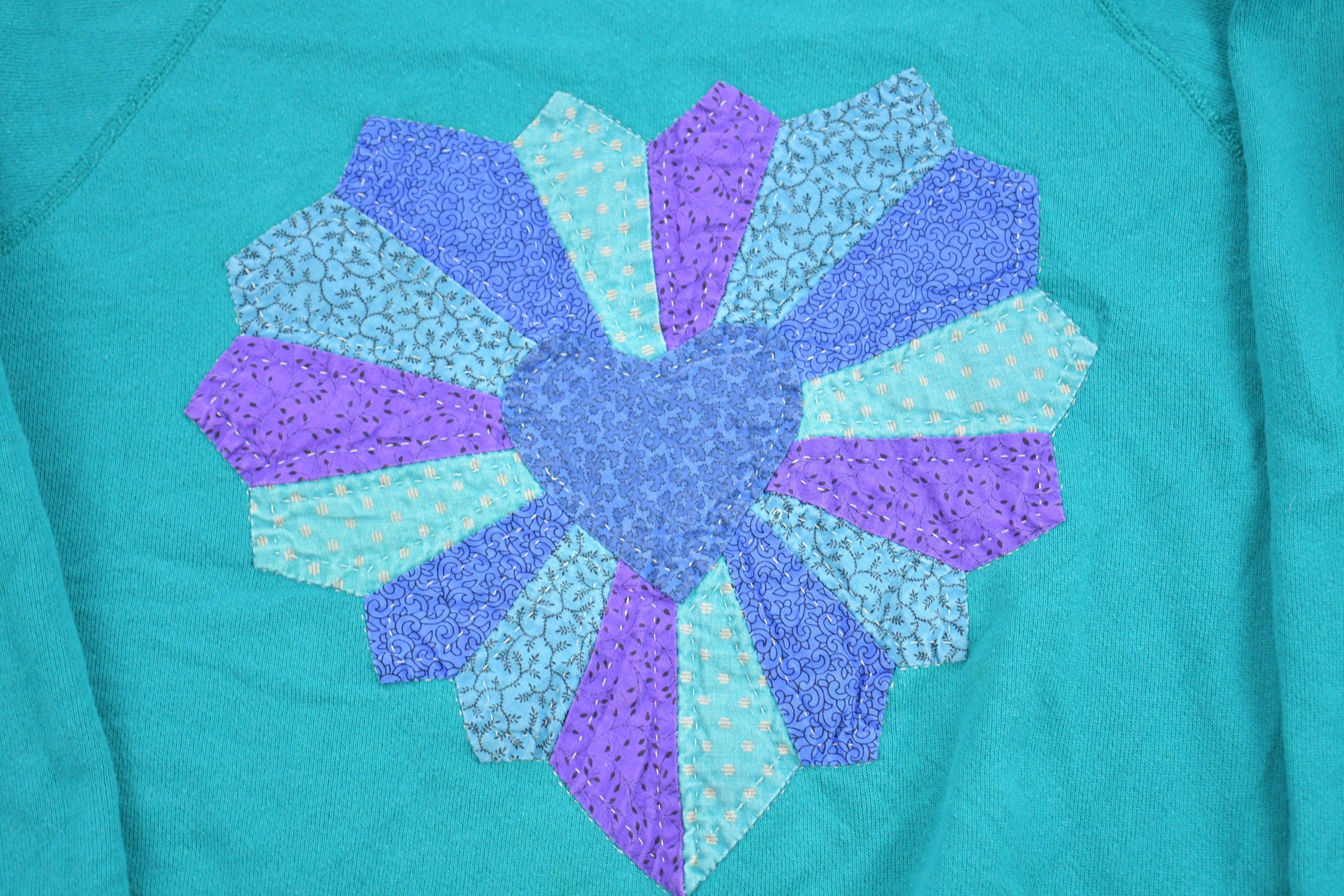 Vintage 1980s Heart Patchwork Made In USA Crewneck