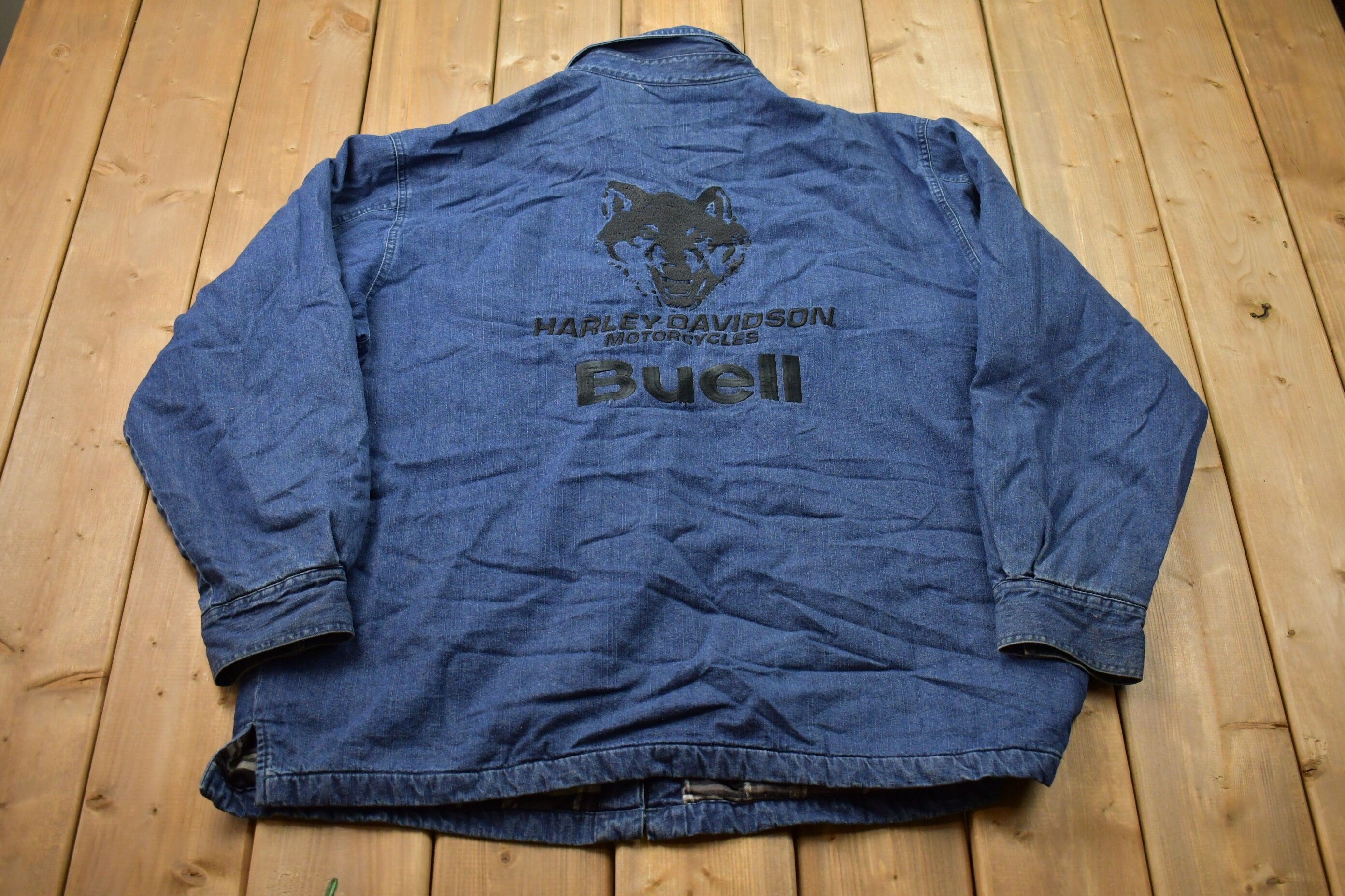 Vintage 1990s Harley Davidson Denim Jean Jacket