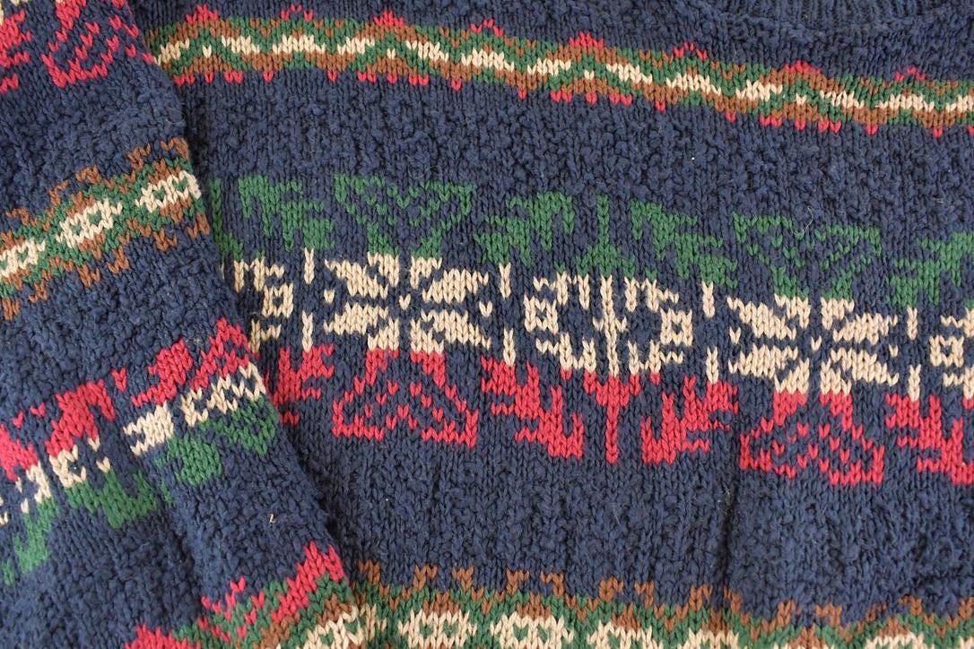 Vintage 1990s LL Bean Heavy Knit Crewneck Sweater Men's L / 90's Abstract Pattern 3D Knitted Sweatshirt