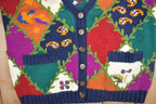 Vintage 1990s IVY Argyle Patchwork Knit Cardigan Sweater Ivy Themed