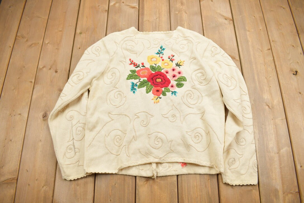 Vintage 1990s Coldwater Creek Floral Knit Cardigan Sweater