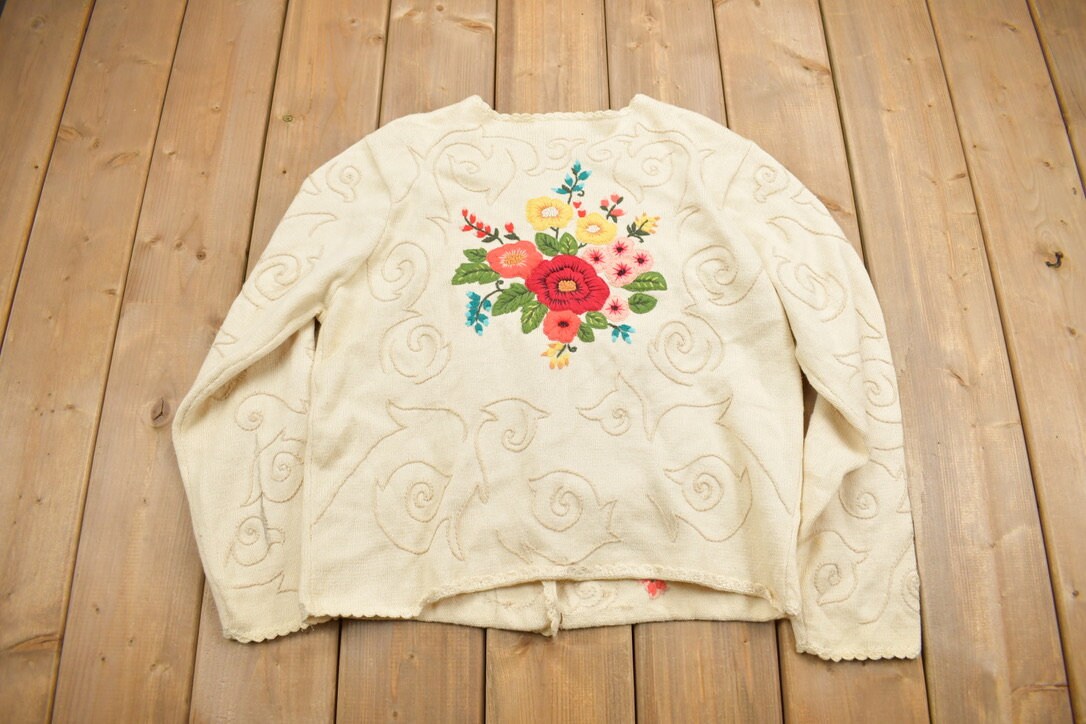 Vintage 1990s Coldwater Creek Floral Knit Cardigan Sweater