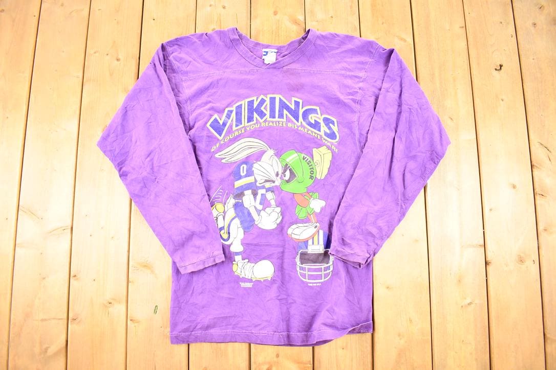 Vintage 1993 Vikings Bugs Bunny Marvin The Martian NFL Cartoon Crewneck Sweatshirt Men's S