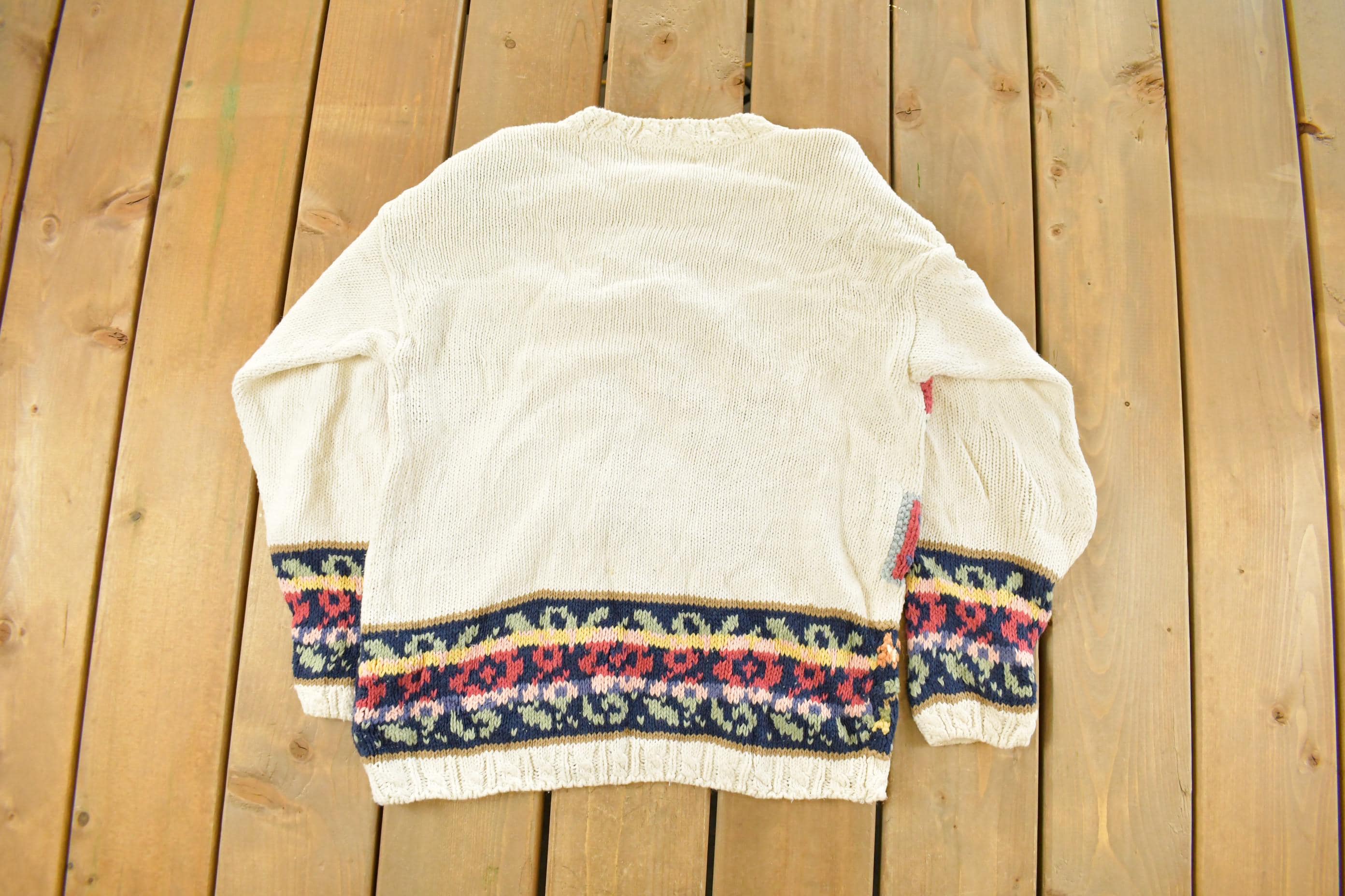 Vintage 1990s Stitches Floral Theme Knit Crewneck Sweater Women's Medium