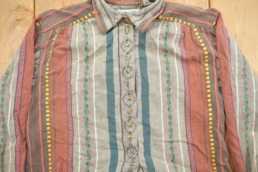 Vintage 1990s Cabin Creek Petite Striped Half Button Up Shirt