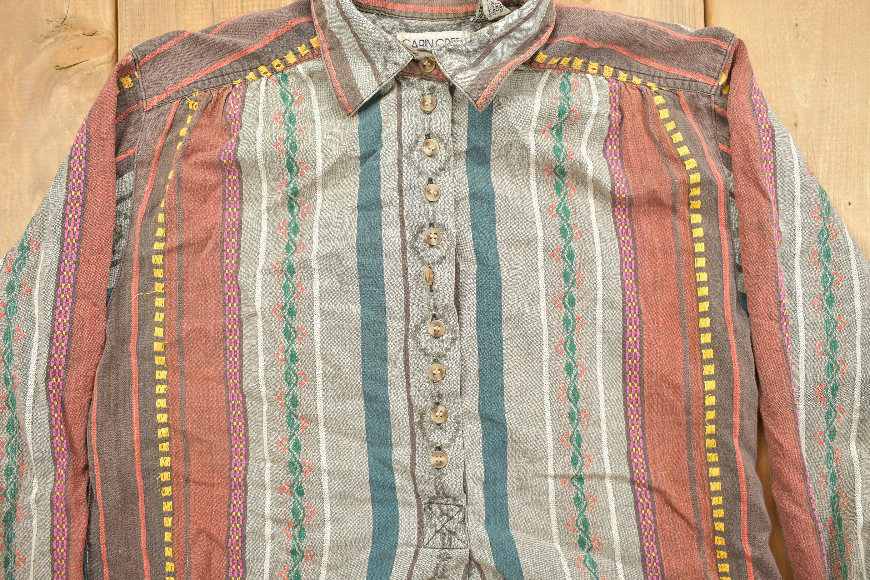 Vintage 1990s Cabin Creek Petite Striped Half Button Up Shirt
