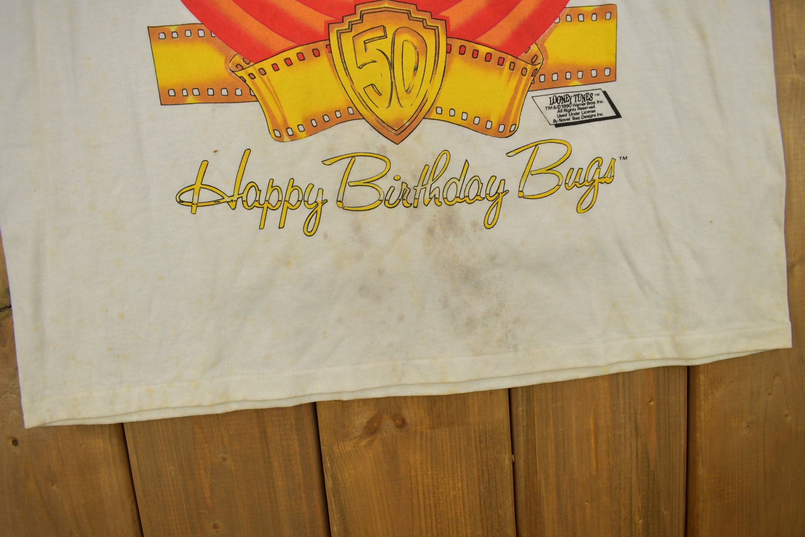 Vintage 1990 Bugs Bunny Birthday Looney Tunes Cartoon Promo T-Shirt